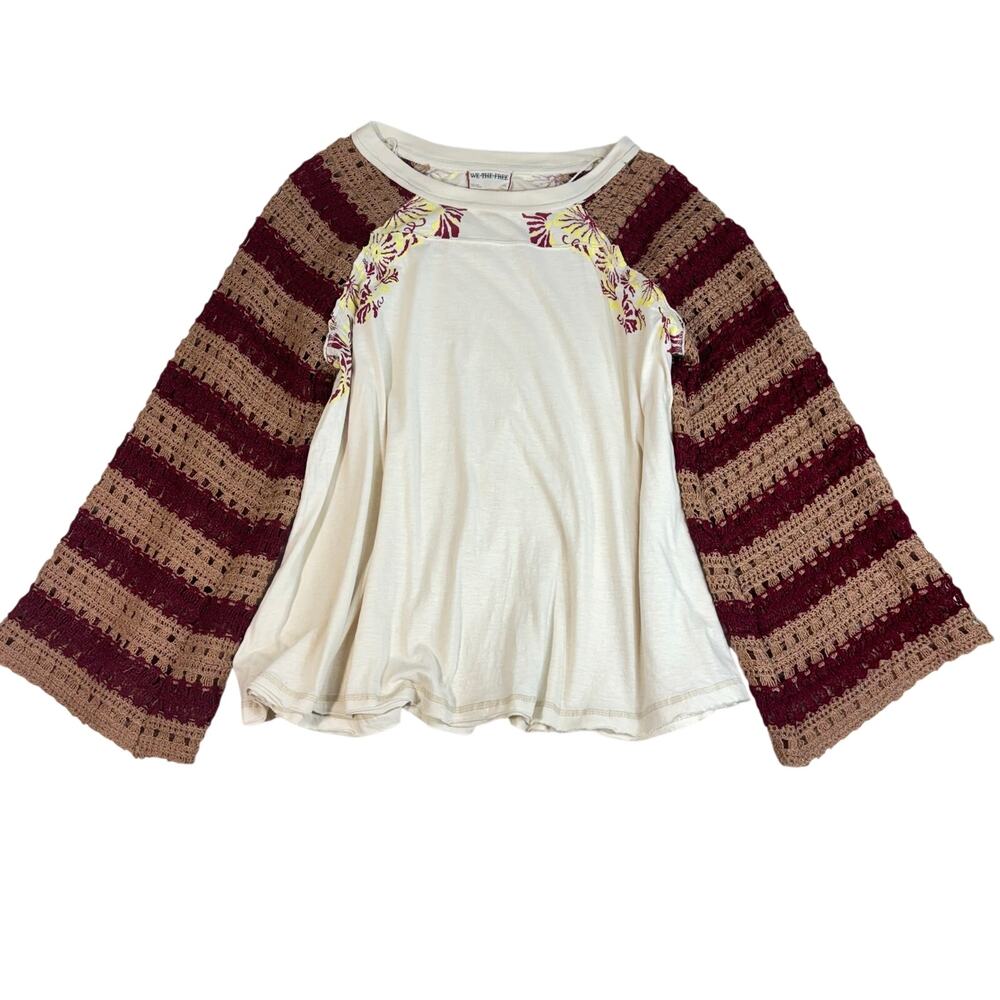 WE THE FREE Women's Festival Ready Tee Boho Crochet Knit Bell Sleeve Medium